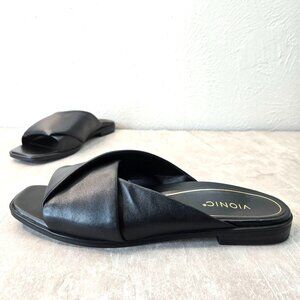 Vionic Slides Leather Black Padded Square Toe Slip On Comfort Sandals Size 12